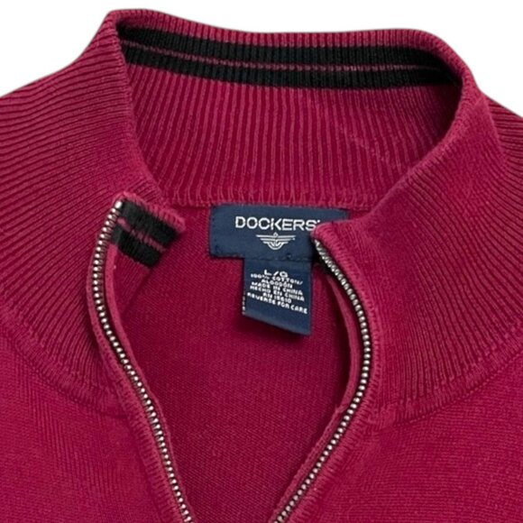 Dockers Men’s XL Quarter Zip Sweater Red Cotton Blend Pullover Casual Knit Y2K - Picture 3 of 4